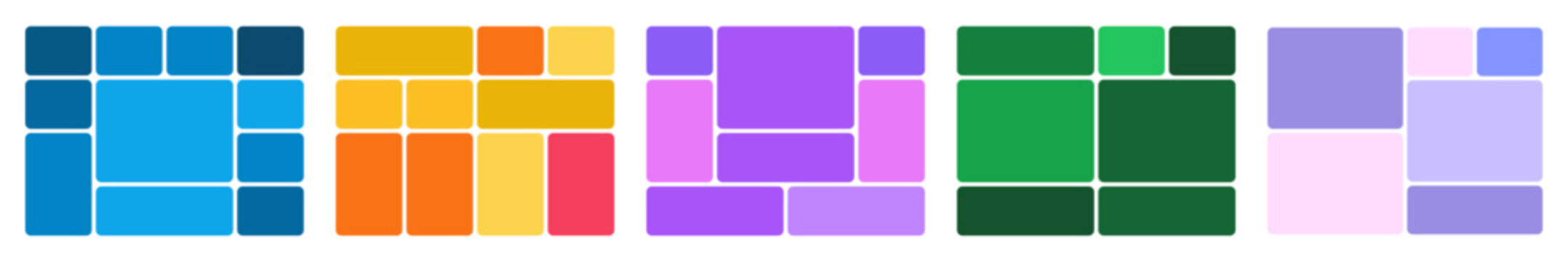 Vector empty bento style collage collection. blank grid layout templates for social media content planning, mood board design, photo gallery arrangement and creative portfolio presentation