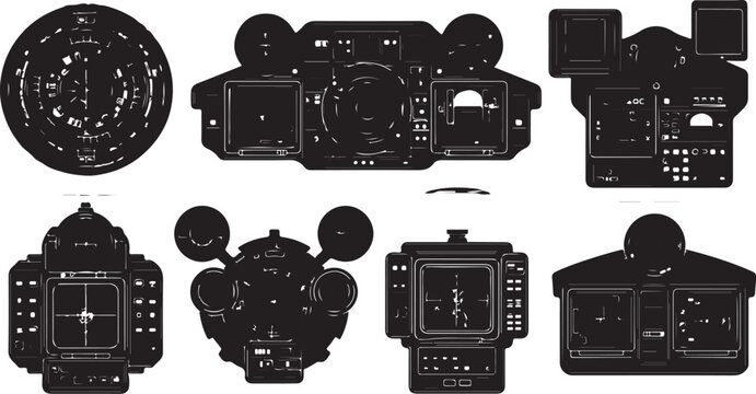 Camera viewfinder and LCD screen silhouettes on white background