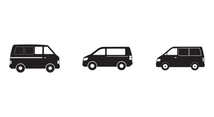 Fototapeta premium Three black van silhouettes in different angles on white background for transportation or vehicle concept