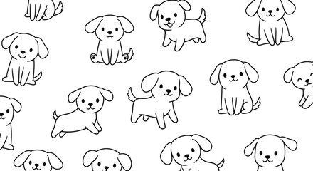 Fototapeta premium Cute Dog Pattern: Adorable Puppy Illustrations on White Background