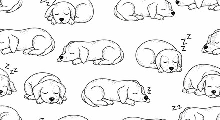Fototapeta premium Cute Sleeping Puppies Pattern, Adorable Dog Illustration, Peaceful Animal Art