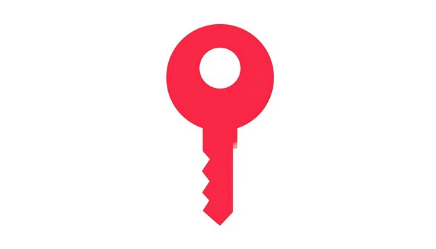 A simple, red silhouette of a classic key against a stark white backdrop. The key design is clean and minimal, emphasizing its iconic shape