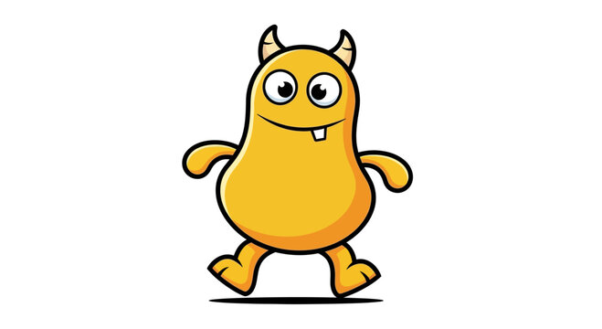 Cute Yellow Monster Character with Horns and Big Eyes, Cartoon Style