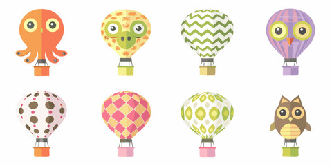 Obraz premium Colorful hot air balloons designed as cute animals in a row