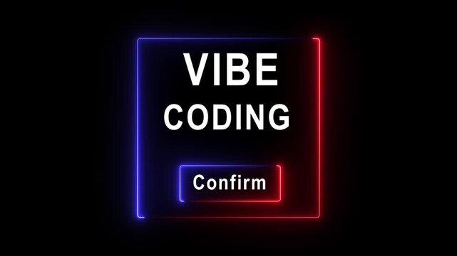 A reaches for a confirm button surrounded by code representing vibe coding, low code, coding programs in a futuristic design