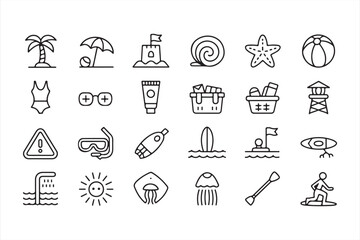 Summer Beach Icons Set with Vacation and Sea Travel Symbols © Nasima