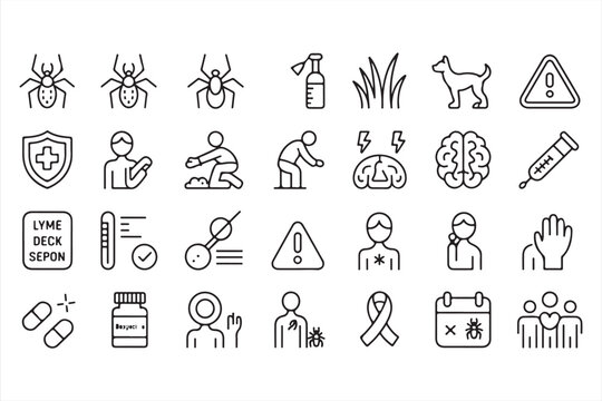 Lyme Infection Icons Featuring Symptoms, Treatment and Prevention