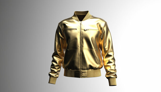 Golden shiny bomber jacket isolated background.