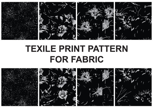 Black and Grey Textile Print Pattern Set Floral Seamless Pattern Design Fabric Textures Collection Backgrund Warping Paper Vector