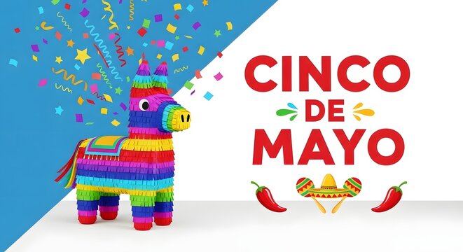 Vibrant cinco de mayo celebration with colorful pi ata and confetti