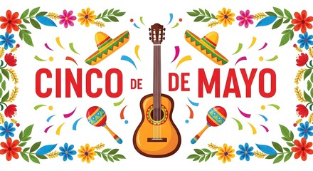 Fototapeta premium Vibrant cinco de mayo celebration with guitar and traditional elements