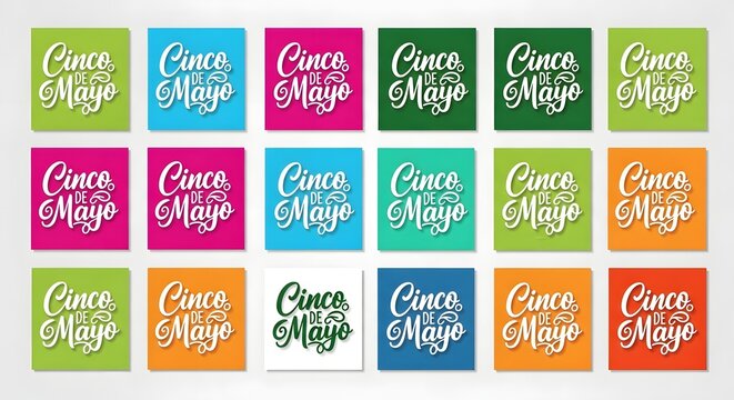 Vibrant colorful squares with white and dark text patterns