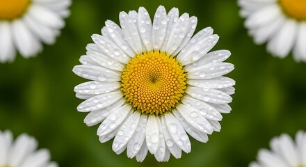 Obraz premium Close-up of a Daisy Flower with Water Droplets on Petals.