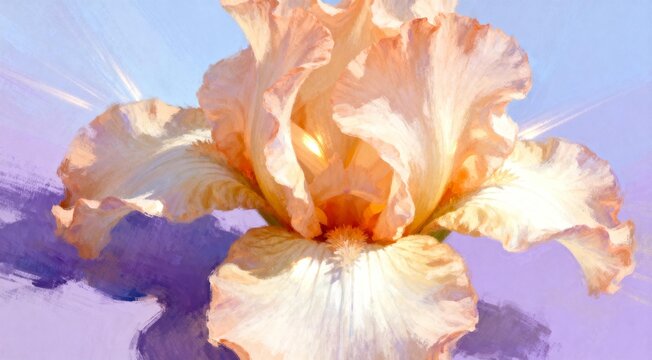 Peach Bearded Iris Flower Watercolor Painting