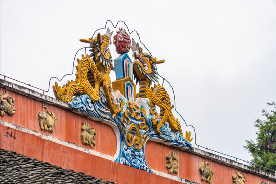 Detail ornament at Puguang Chan Templeis a Buddhist temple located in Yongding District of Zhangjiajie., China. The extant structure is based on the Ming and Qing 