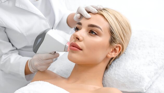 A woman receiving facial treatment from a technician