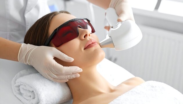 Woman receiving laser facial treatment