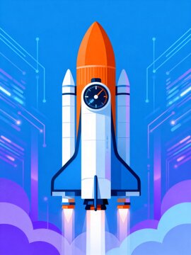 Space shuttle launch with booster rockets