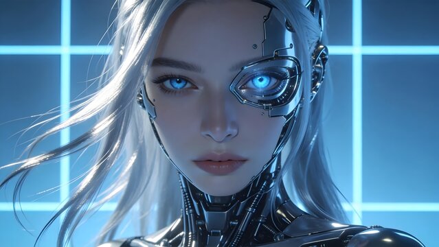 Cyborg woman with blue eyes
