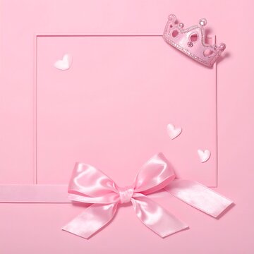 Pink background with crown, bow, and hearts