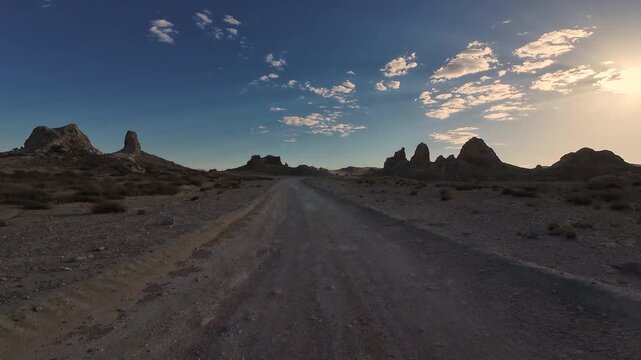 Trona Pinnacles Off Road Main Loop Sunset Driving Plate Rear View 05 Mojave Desert California USA