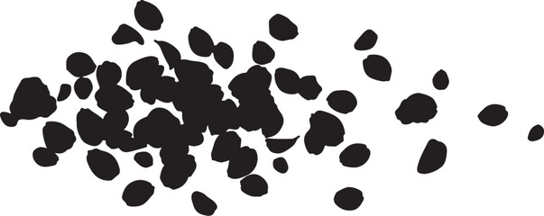 Fototapeta premium Black rocks or pebbles on a white background scattered