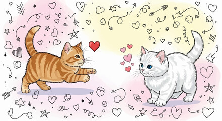 Orange and White Cat Illustration Together. © Kancil