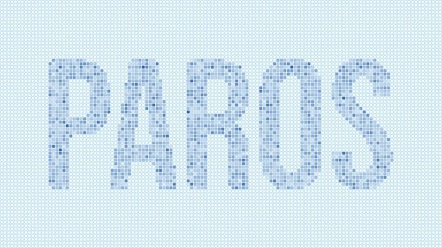 Paros dotted map animation. Digital style shape of the island. Paros shape and title blue dots appear with flickering effect. Greece. Creative Intro, outro, title, logo video.