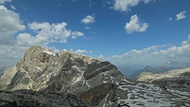 Time lapse video with peaks of Pale di San Martino taken from Cima Rosetta. Italian Dolomites.