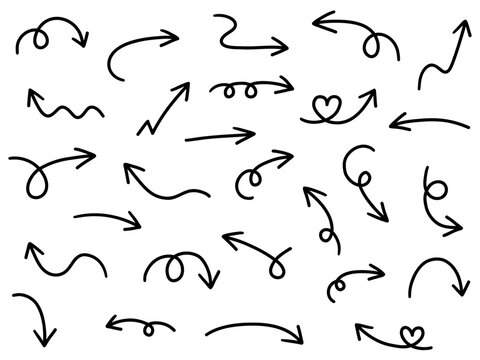 手書きのゆるい矢印アイコンのベクターイラストセット。方向、手描き、シンプル、やじるし