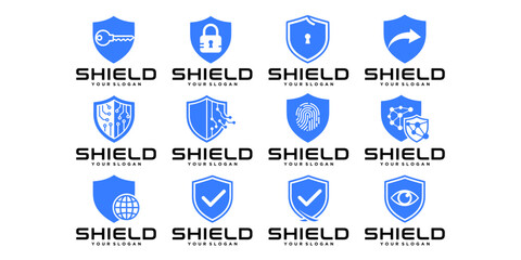 Fototapeta premium Modern security shield logo collection with versatile concepts, perfect for digital safety, network protection, and technology-based businesses.