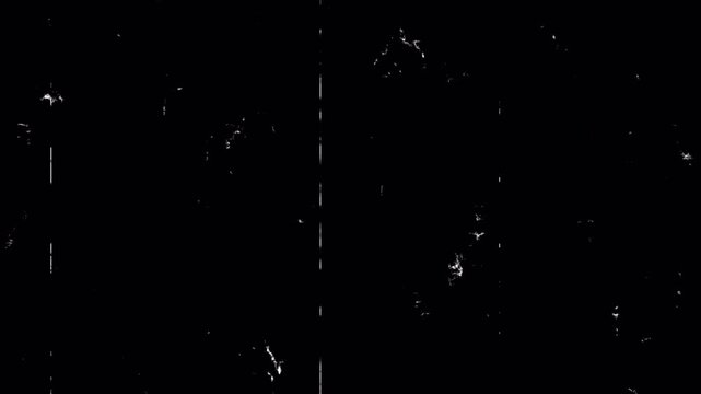 Noise, dirt, dust, scratches and grain on old damaged film surface. Old film look, tv signal with white bad interference, static noise background. Black background. 4K	