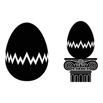 Black Easter eggs, decorative icons, column pedestal, zigzag patterns, vector illustrations