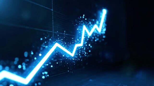 A futuristic, blue-lit graph with a rising trend line and scattered dots on a dark background