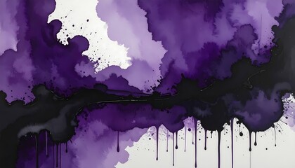 Fototapeta premium Abstract Purple and Black Watercolor Splash with Ink Drip Effect