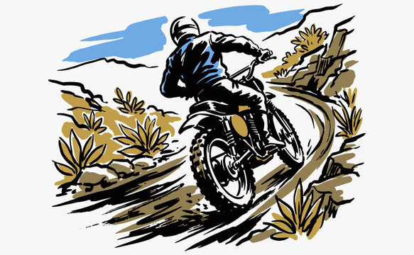 Ride the wild. Offroad adventure graphic print. Dirt bike racing for t-shirt design, poster, sticker. Extreme enduro sport.