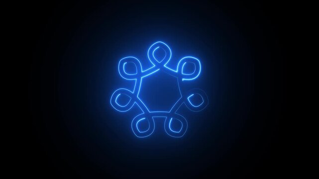 Abstract blue neon geometric shape with glowing effect on black image photo