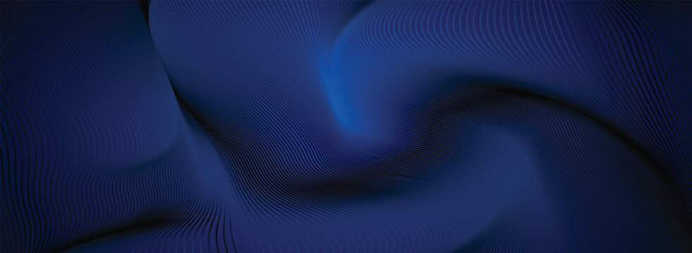 Abstract blue warped line background with twisted flowing curves and 3D gradient depth for luxury technology wallpaper, banner or presentation
