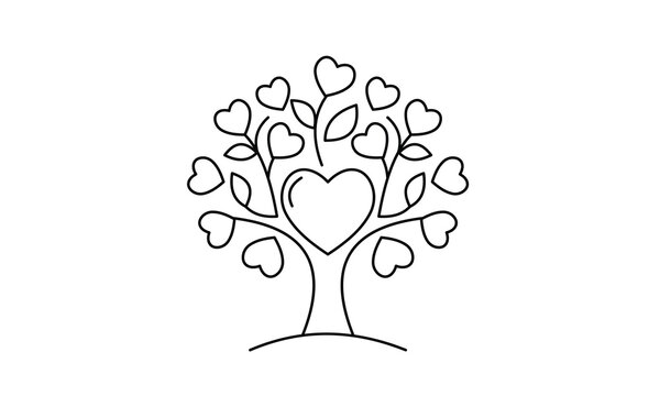 Love tree with heart shaped leaves growth and care for family and relationship concept line art icon. Editable stroke, Vector illustration, Line art Icon, Symbols.
