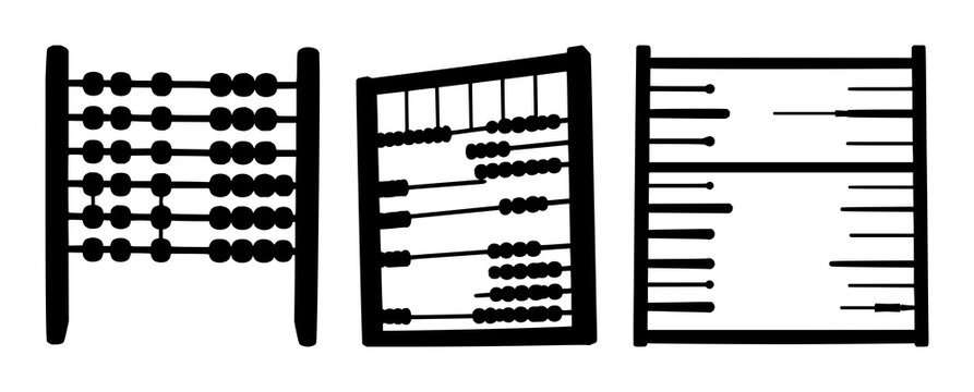 Abacus counting tool silhouette set with simple line art design featuring outline, illustration, graphic elements with clean design and vector art
