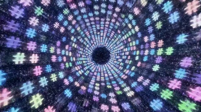 A mesmerizing spiral pattern of pastel-colored puzzle pieces on a dark background
