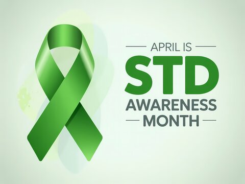 Green ribbon for std awareness month in april on light green background