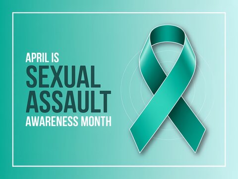 Teal ribbon awareness symbol for sexual assault awareness month in april on a gradient background