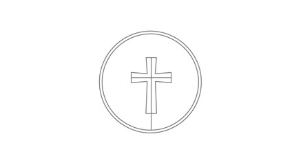 Fototapeta premium Christian Cross Icon Inside Circle - Religious Symbol Outline