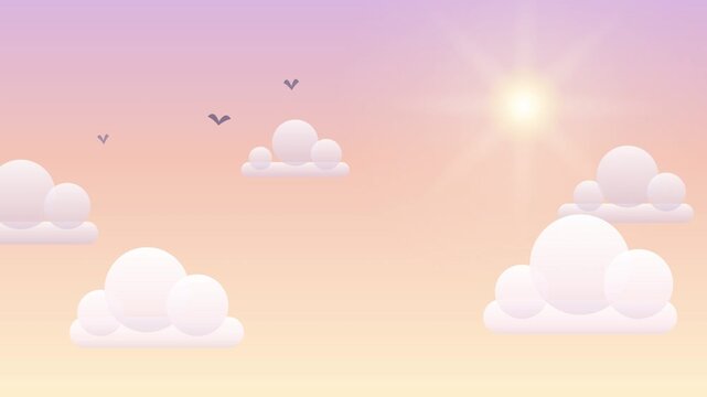 Abstract Cloud Sky Background with Sun and Birds Design