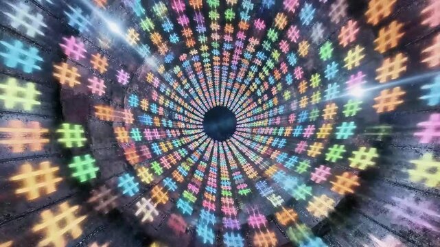 A colorful, symmetrical pattern of puzzle pieces radiating from a central point