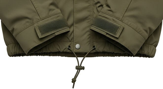 Olive Green Jacket Cuffs with Velcro and Drawstring Detail