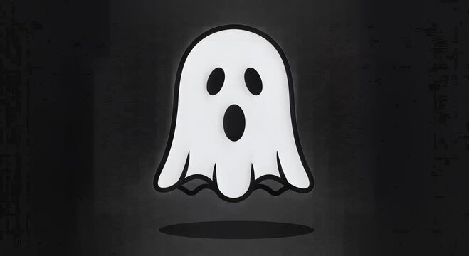 cartoon ghost icon on dark background, spooky halloween illustration