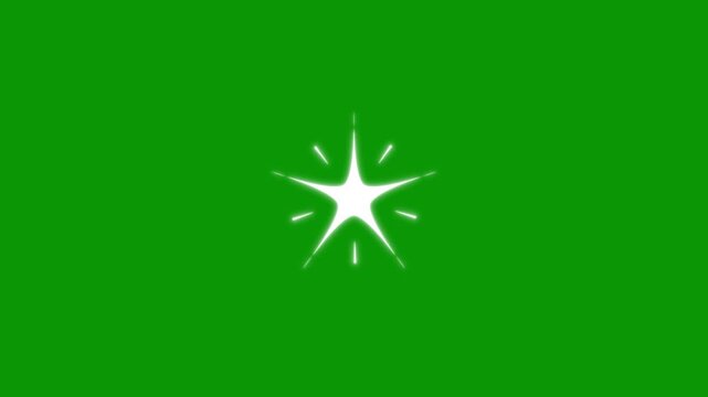 Twinkling stars animation with soft glowing sparkle effect, white cartoon blinking stars in clean flat vector doodle style, smooth shimmering light trails on green screen background