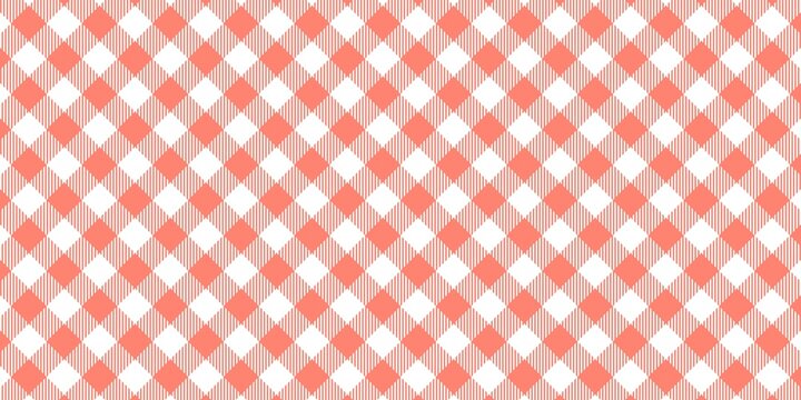 Red gingham pattern background. Classic diagonal checkered plaid texture for picnic, kitchen, tablecloth, or fabric design. Seamless geometric wallpaper.
